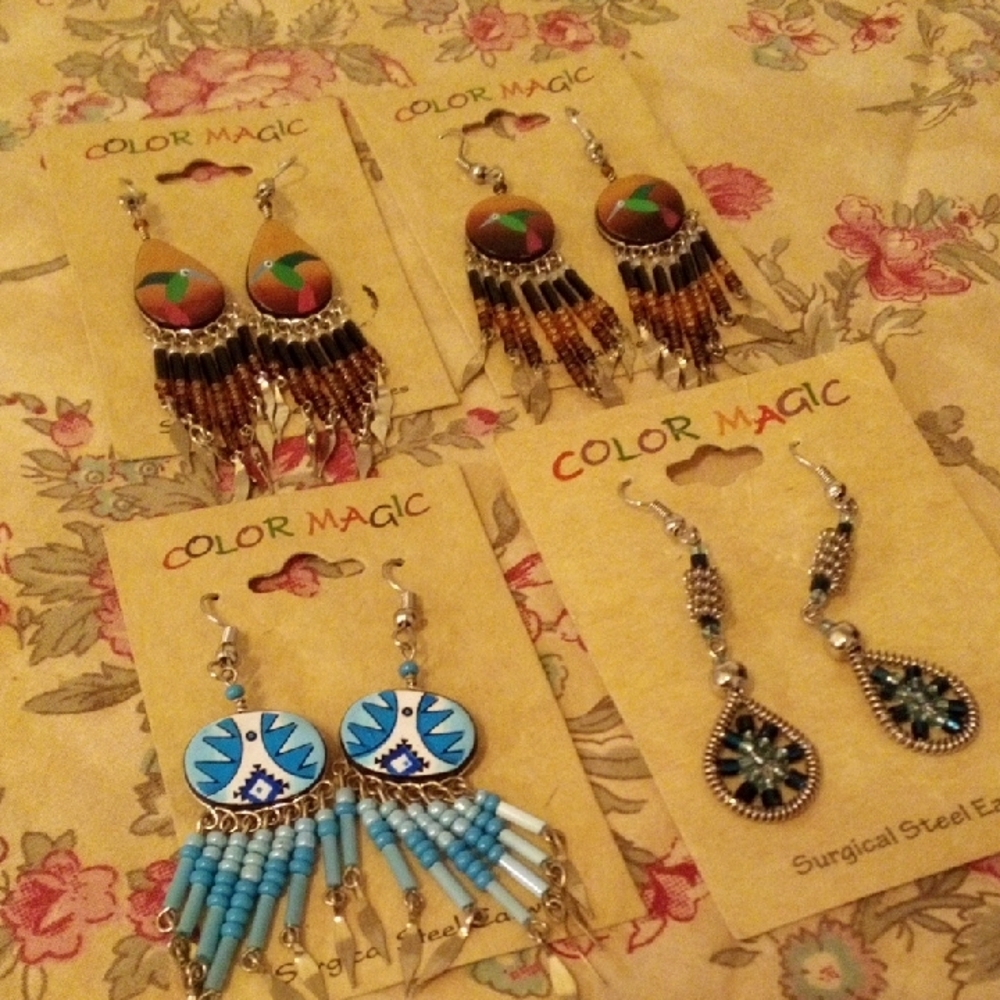 Boho Chic Earrings Set - Brown and Blue